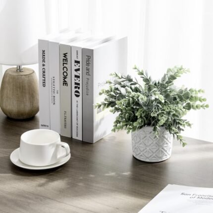 MyGift Artificial Eucalyptus Plant in Modern Gray Concrete Pots